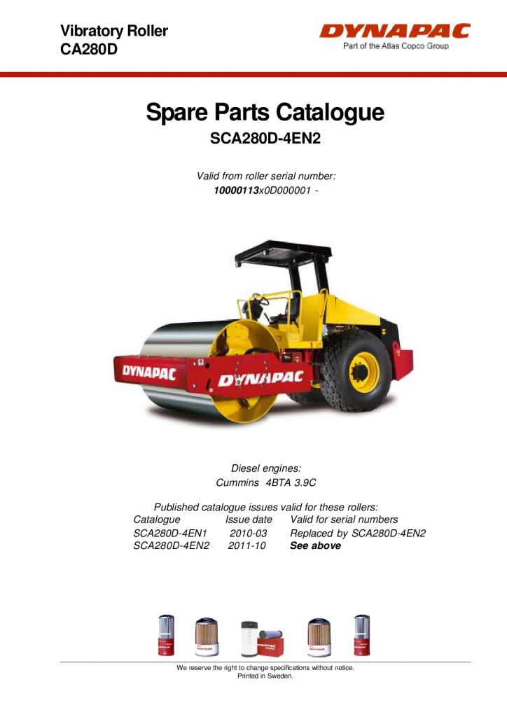 Dynapac CA280D - Spare Parts Catalogue manual PDF Download