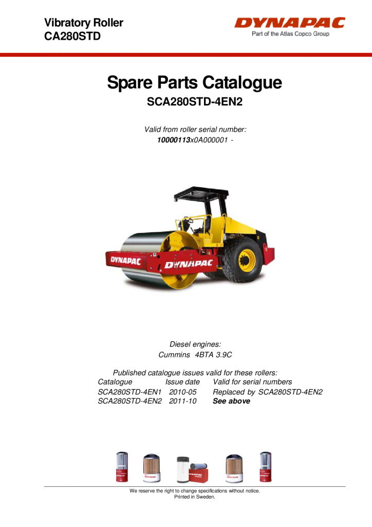 Dynapac CA280STD - Spare Parts Catalogue manual PDF Download