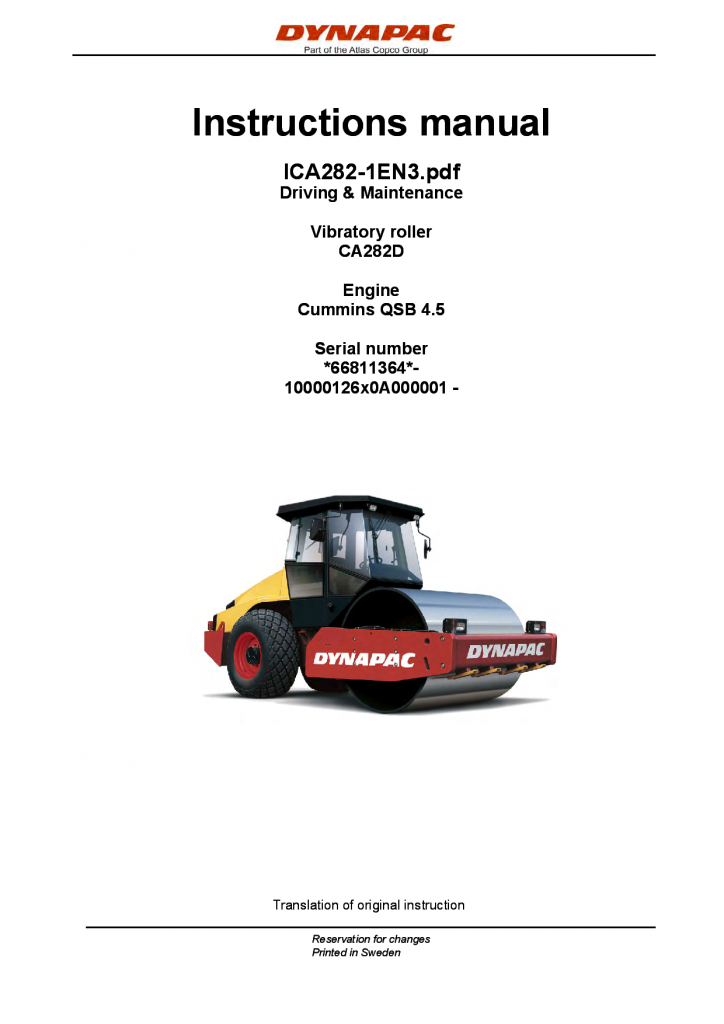 Dynapac CA282 - Operation & Maintenance manual ICA282-1EN manual PDF Download