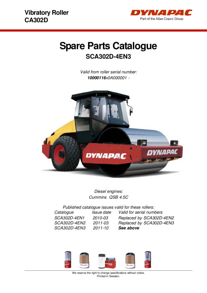 Dynapac CA302D - Spare Parts Catalogue manual PDF Download