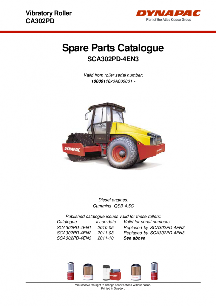 Dynapac CA302PD - Spare Parts Catalogue manual PDF Download