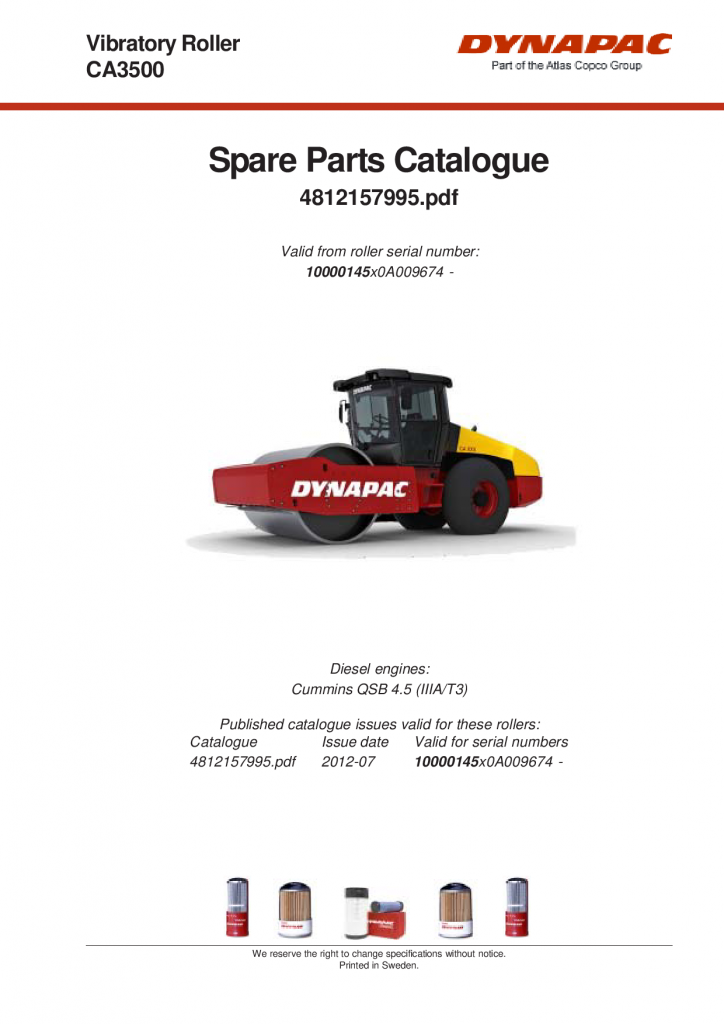 Dynapac CA3500D PD (IIIA T3) - Spare Parts Catalogue 4812157995 manual PDF Download