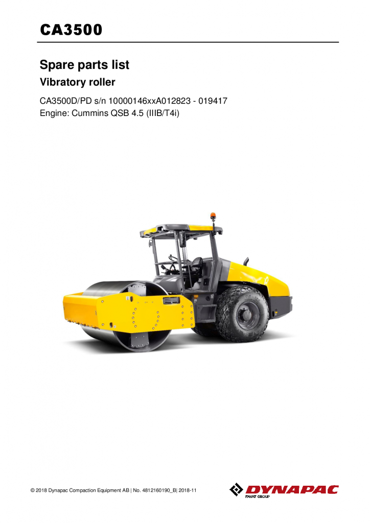 Dynapac CA3500D PD (IIIB T4i) - Spare Parts Catalogue manual PDF Download