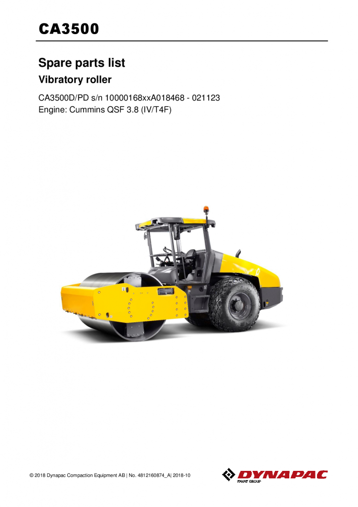 Dynapac CA3500D PD (IV T4F) - Spare Parts Catalogue 4812160874 manual PDF Download