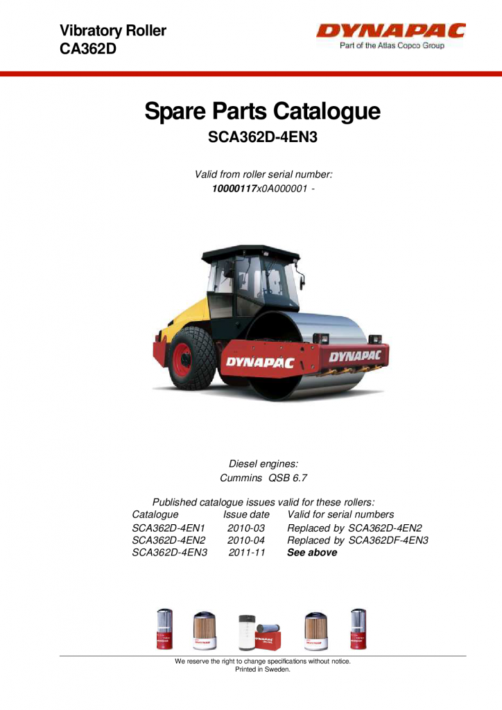 Dynapac CA362D - Spare Parts Catalogue manual PDF Download