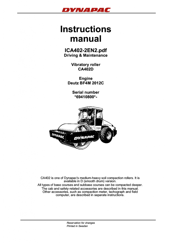 Dynapac CA402 - Operation & Maintenance manual ICA402-2EN manual PDF Download