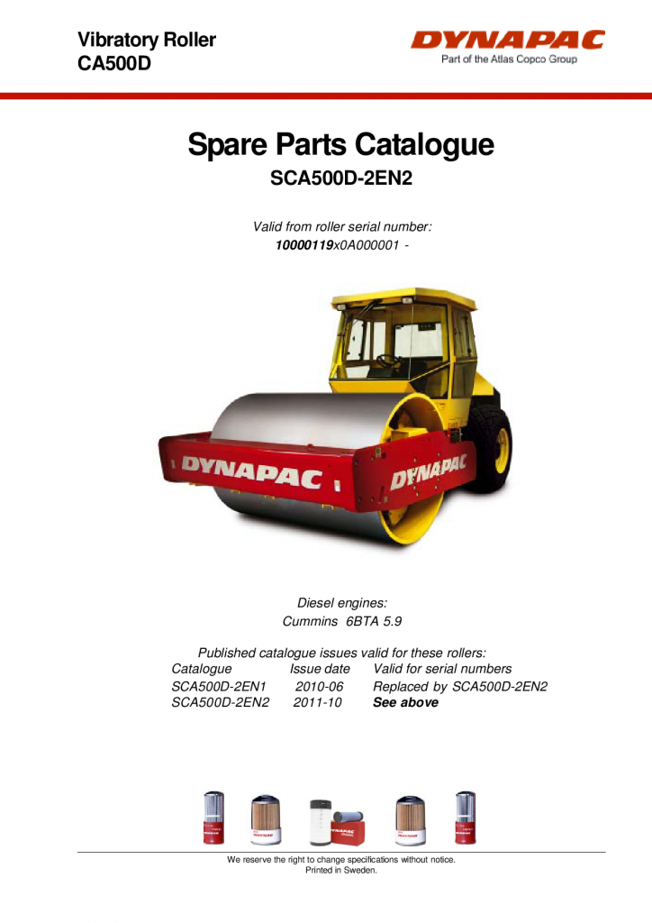 Dynapac CA500D - Spare Parts Catalogue SCA500D-2EN manual PDF Download