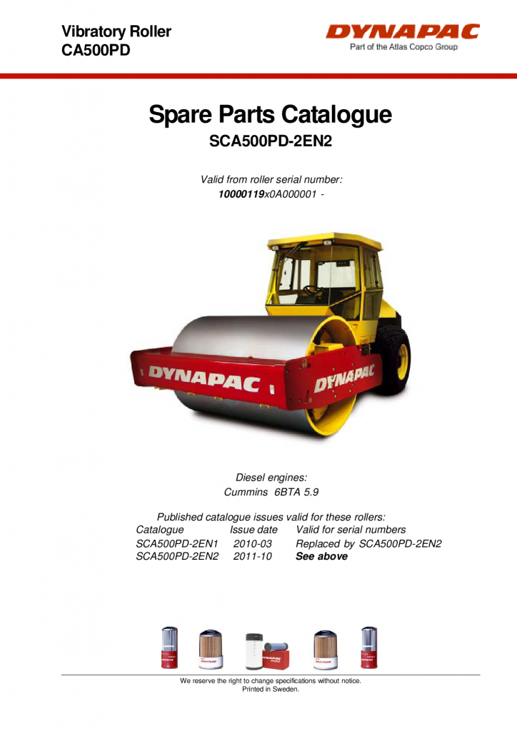 Dynapac CA500PD - Spare Parts Catalogue SCA500PD-2EN manual PDF Download
