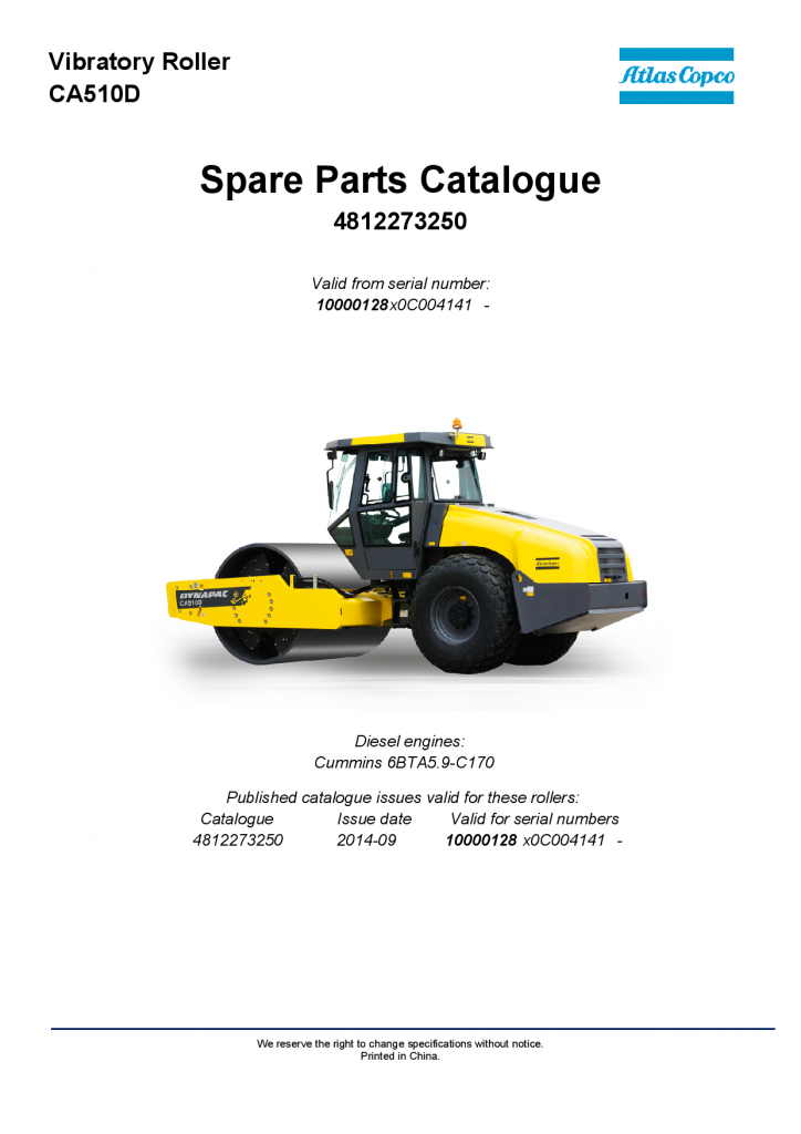 Dynapac CA510D (II T2) - Spare Parts Catalogue 4812273250 manual PDF Download
