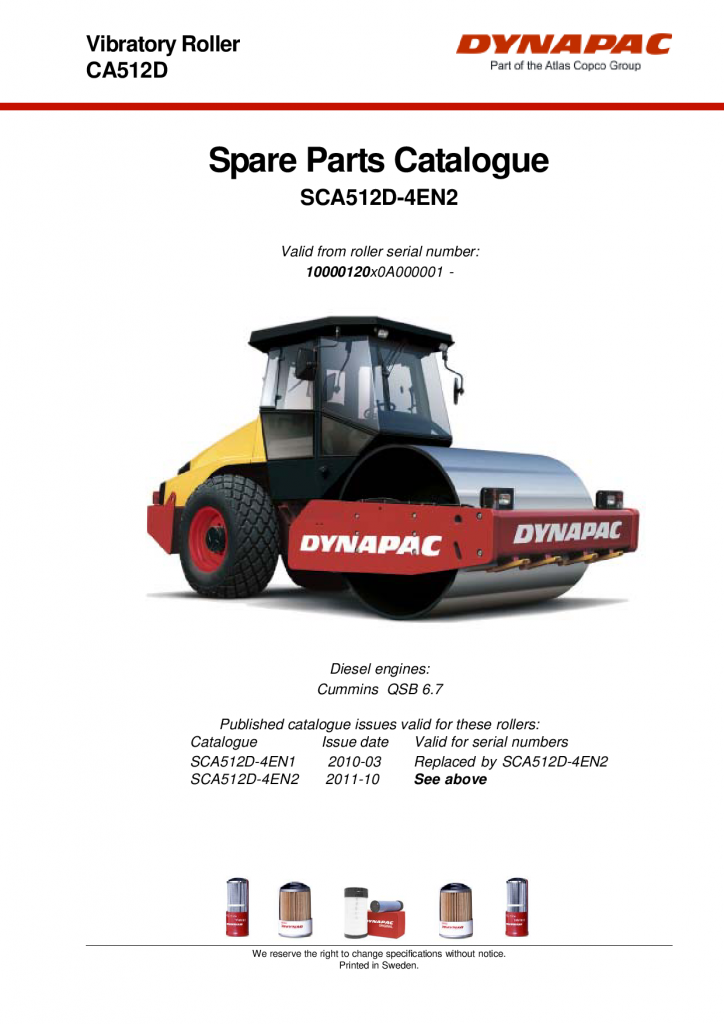 Dynapac CA512D - Spare Parts Catalogue manual PDF Download