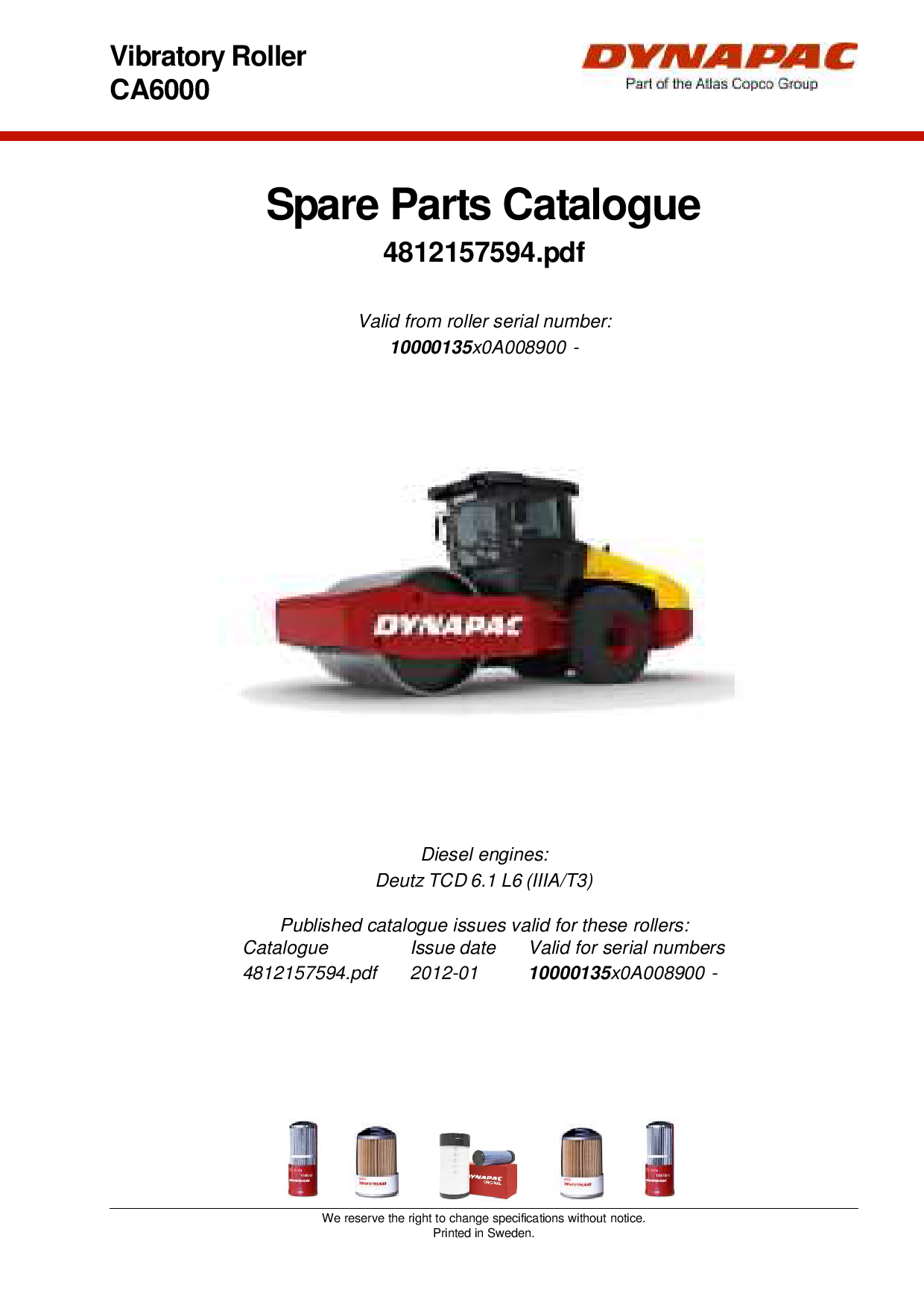 Dynapac CA6000D PD (IIIA T3) - Spare Parts Catalogue 4812157594 manual PDF Download