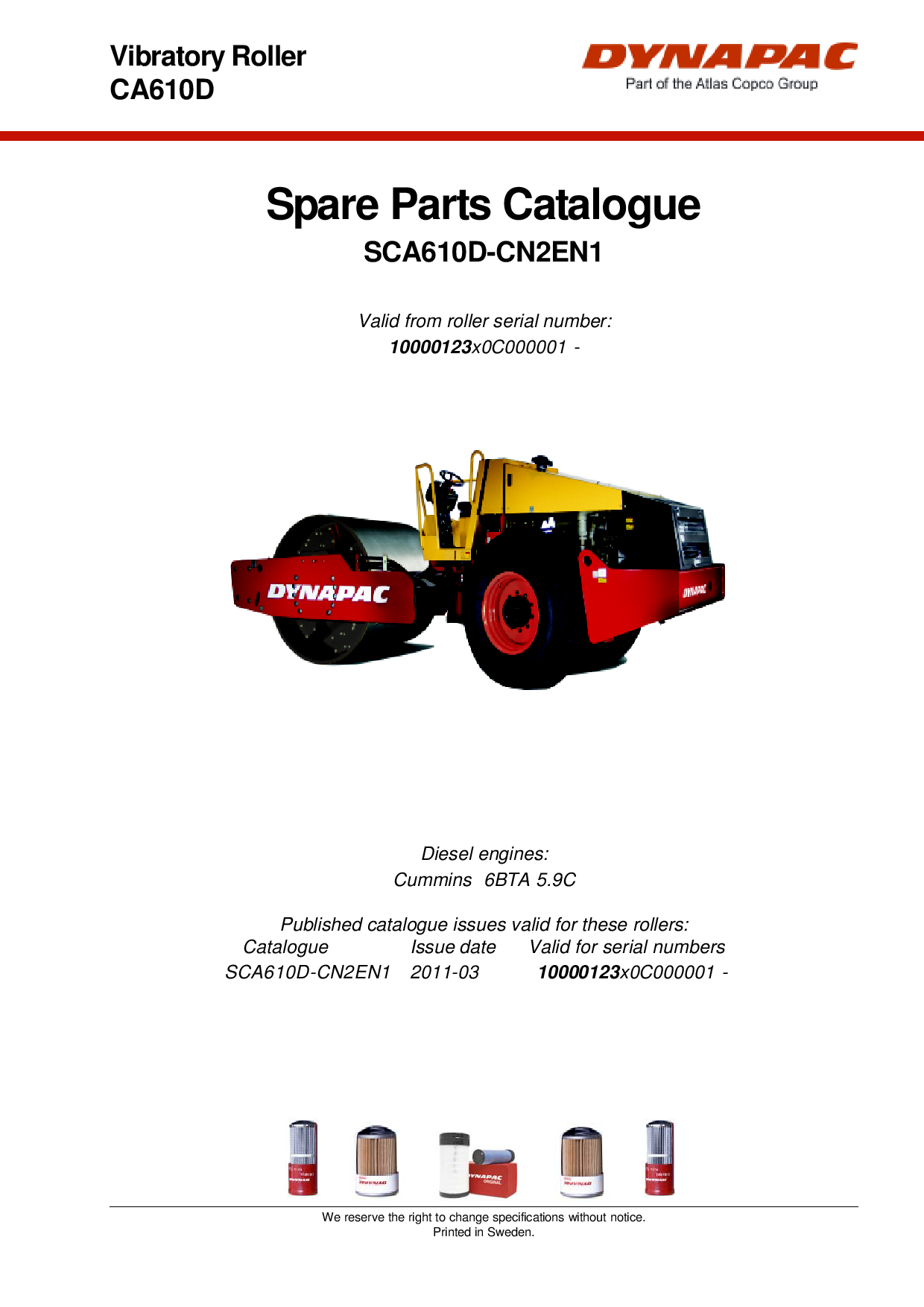 Dynapac CA610D - Spare Parts Catalogue SCA610D-CN2EN manual PDF Download