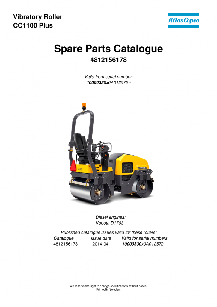 Dynapac CC1100 PLUS - Spare parts catalogue 4812156178 manual PDF Download