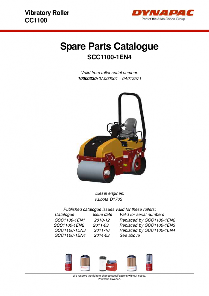 Dynapac CC1100 - Spare parts catalogue SCC1100-1EN manual PDF Download