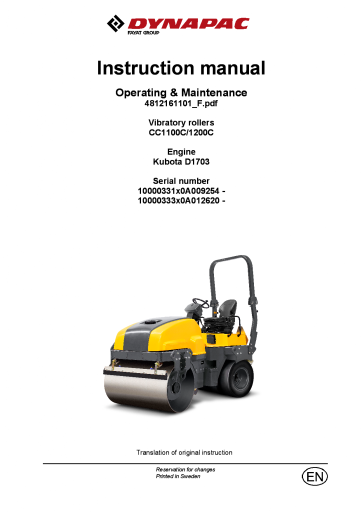 Dynapac CC1100C 1200C - Operation & Maintenance manual (EN) 4812161101_ manual PDF Download