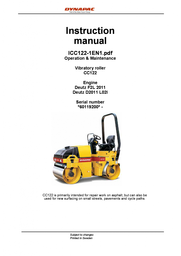 Dynapac CC122 - Operation & Maintenance manual ICC122-1EN manual PDF Download