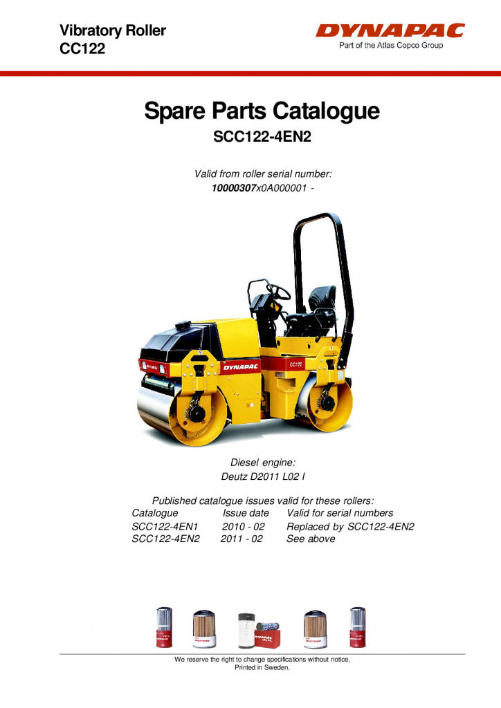 Dynapac CC122 - Spare Parts catalogue manual PDF Download