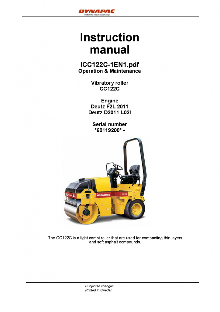 Dynapac CC122C - Operation & Maintenance manual ICC122C-1EN manual PDF Download