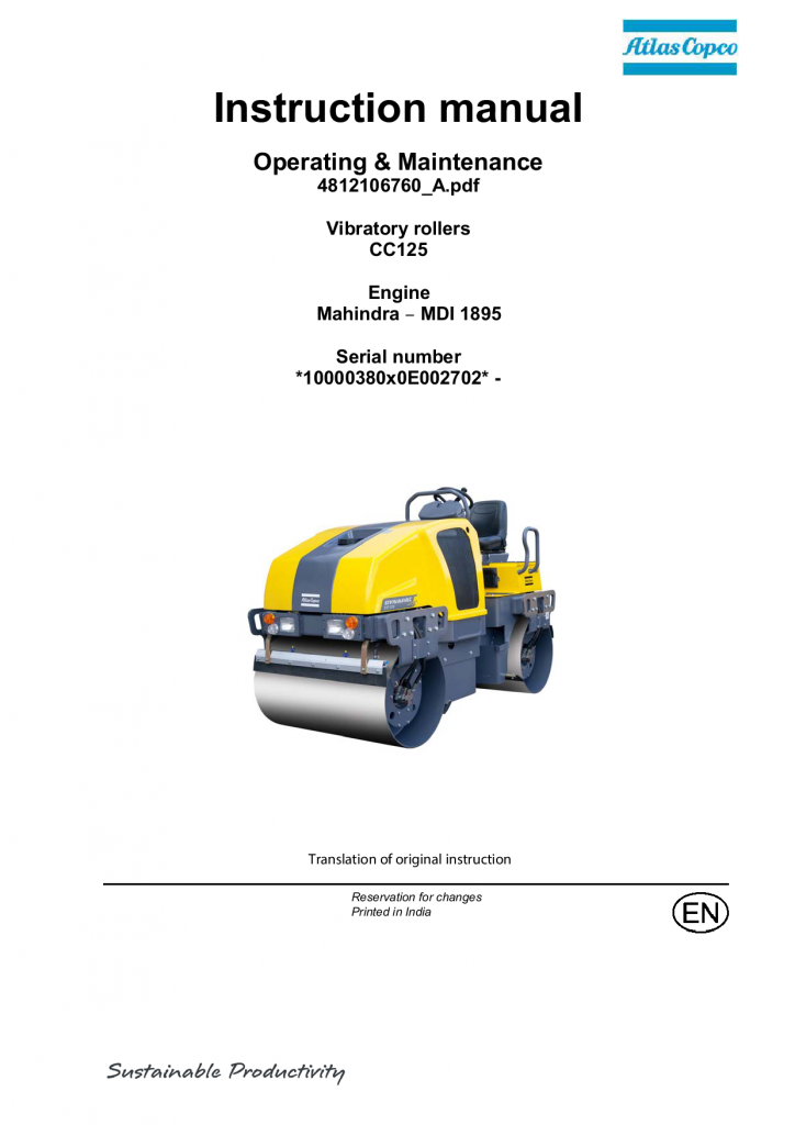 Dynapac CC125 - Operation & maintenance manual 4812106760 manual PDF Download