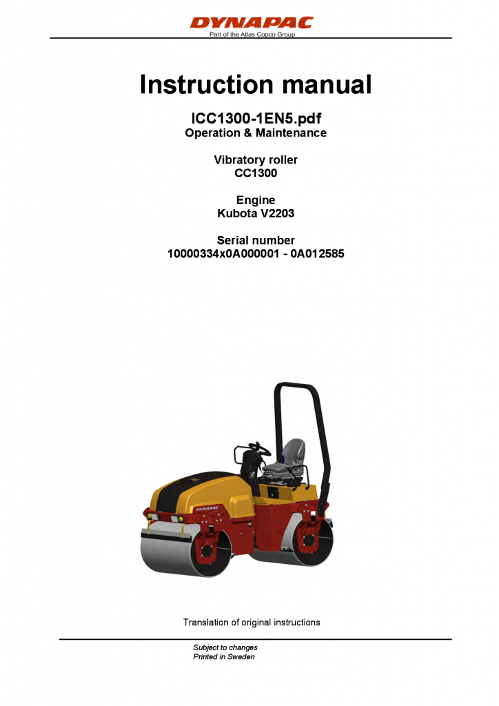 Dynapac CC1300 - Operation & Maintenance manual ICC1300-1EN manual PDF Download