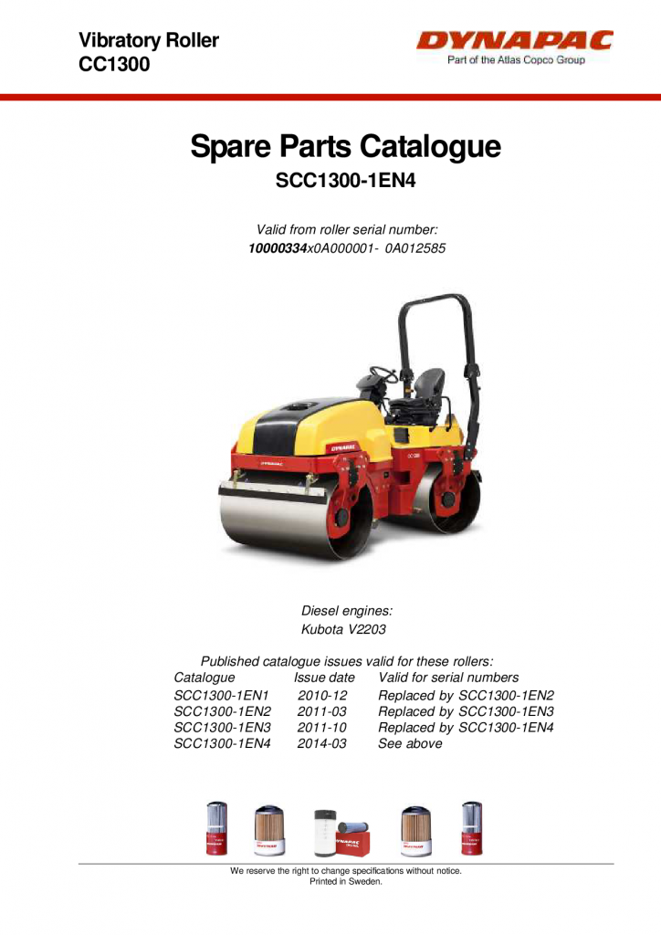 Dynapac CC1300 - Spare parts catalogue SCC1300-1EN manual PDF Download