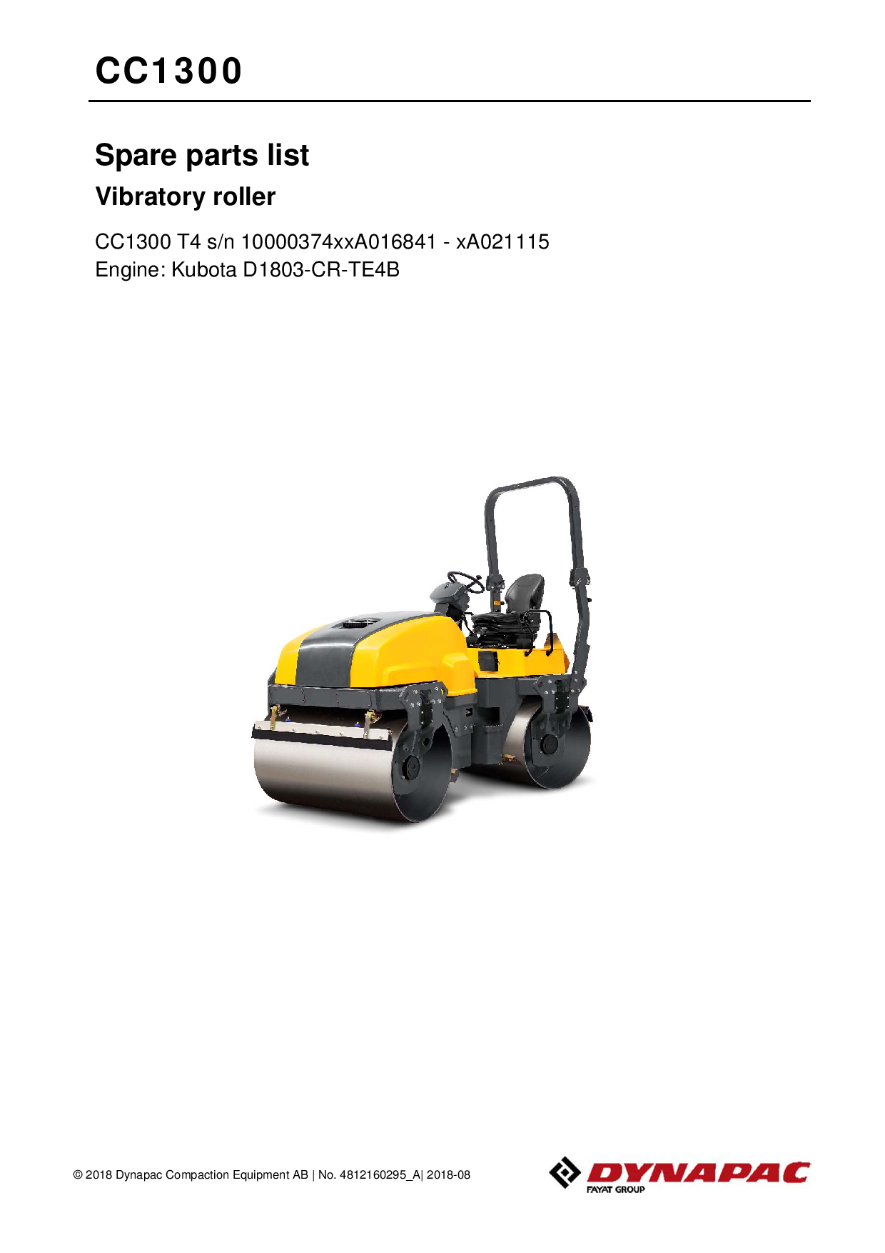 Dynapac CC1300 T4 - Spare Parts Catalogue 4812160295 manual PDF Download