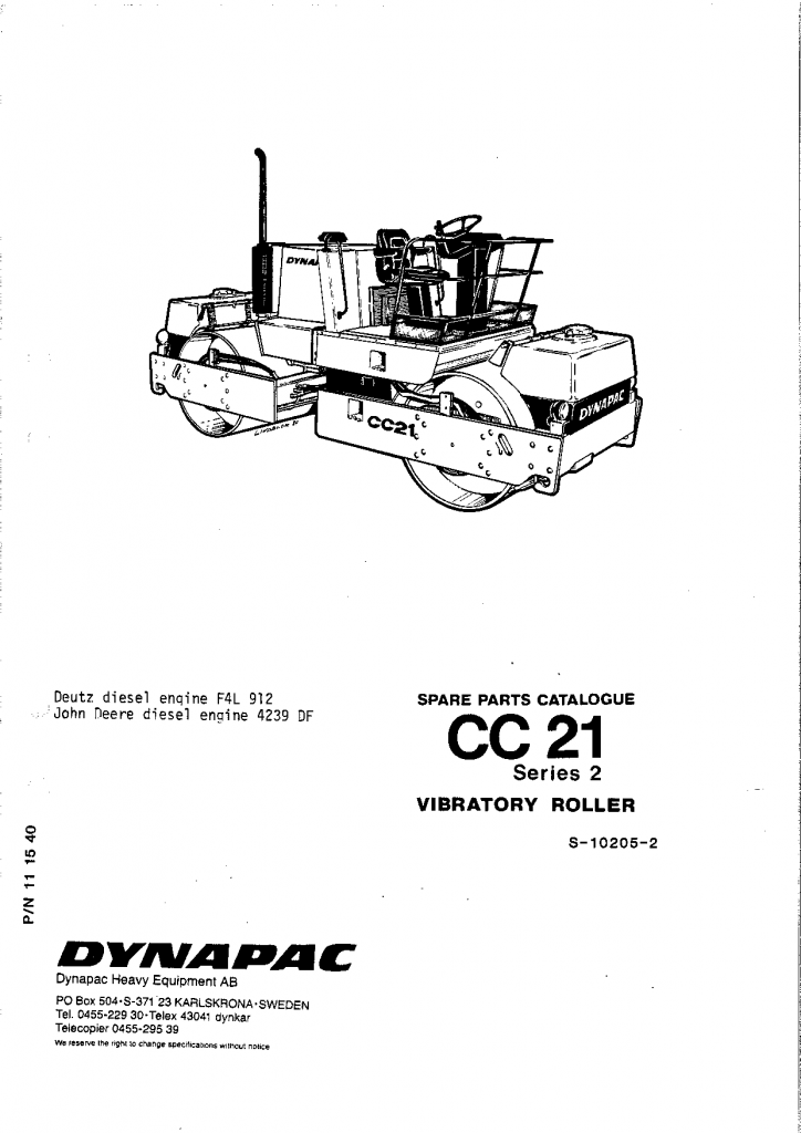 Dynapac CC21 II - Spare Parts Catalogue S-10205-2 manual PDF Download
