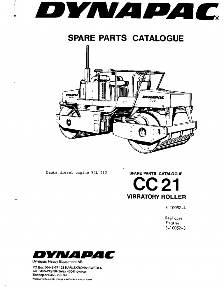 Dynapac CC21 - Spare Parts Catalogue S-10052-4 manual PDF Download