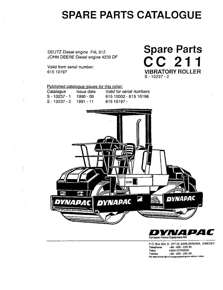 Dynapac CC211 - Spare Parts Catalogue S-10237-2 manual PDF Download