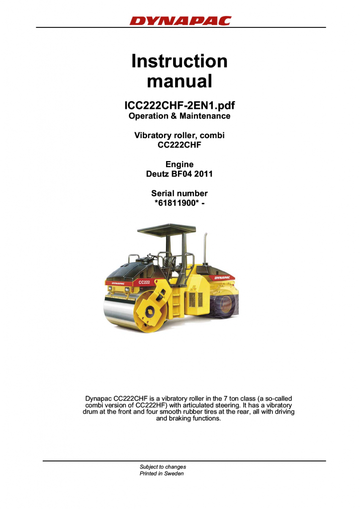 Dynapac CC222CHF - Operation & Maintenance manual ICC222CHF-2EN manual PDF Download