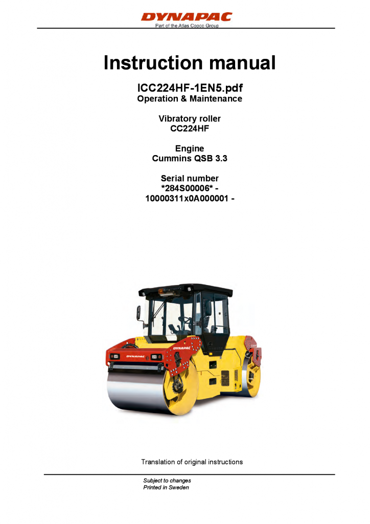 Dynapac CC224HF - Operation & Maintenance manual ICC224HF-1EN manual PDF Download