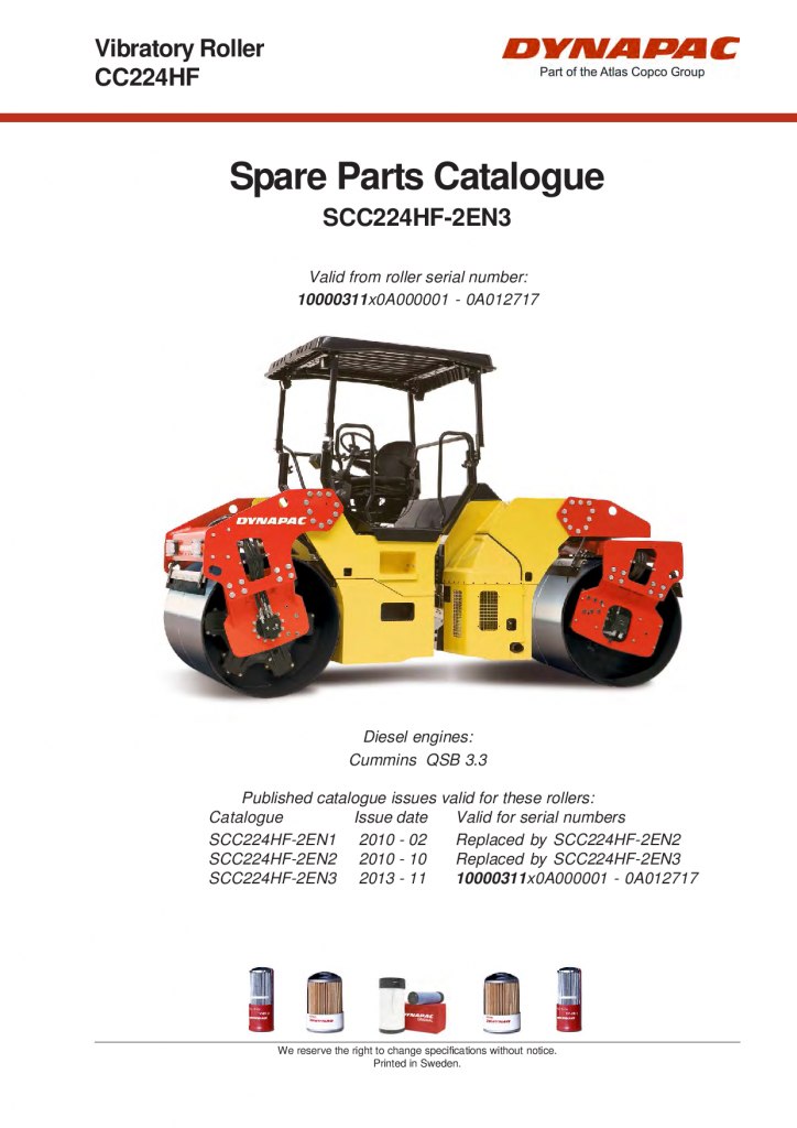 Dynapac CC224HF - Spare Parts Catalogue manual PDF Download