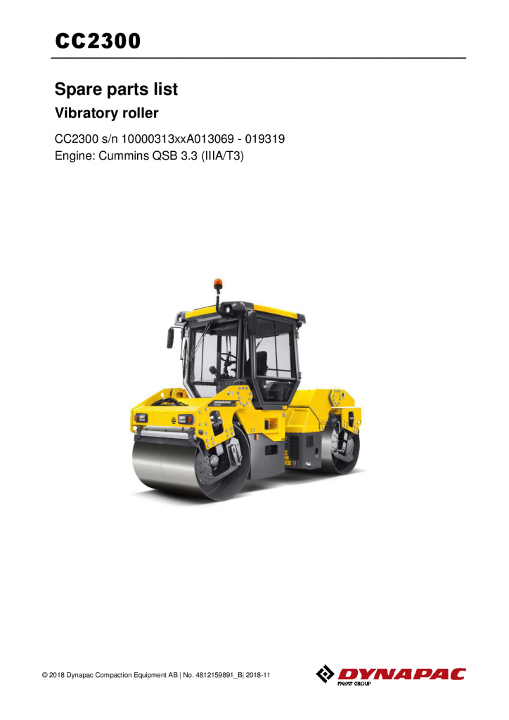 Dynapac CC2300 (IIIA T3) - Spare Parts Catalogue 4812159891 manual PDF Download