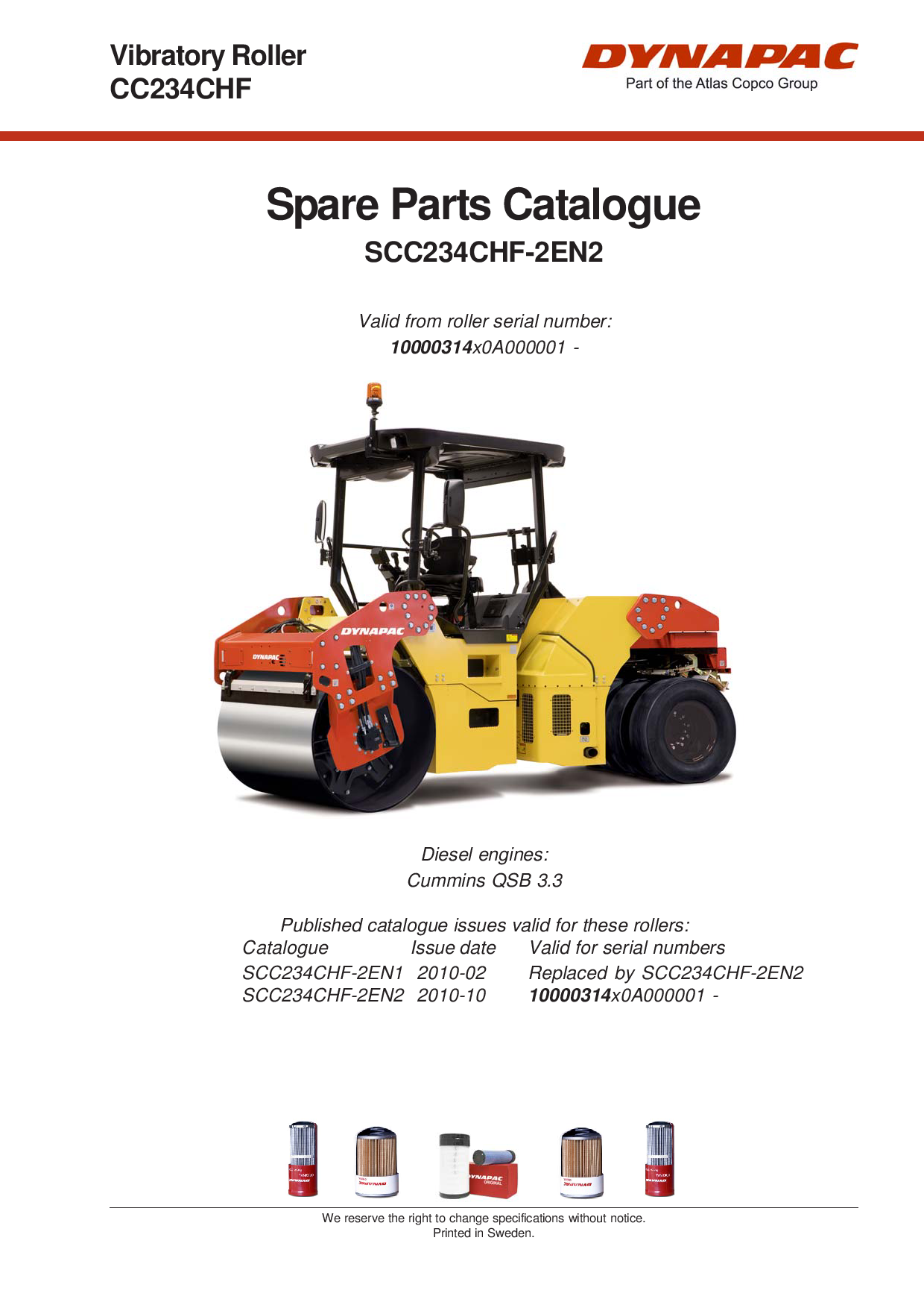 Dynapac CC234CHF - Spare Parts Catalogue SCC234CHF-2EN manual PDF Download