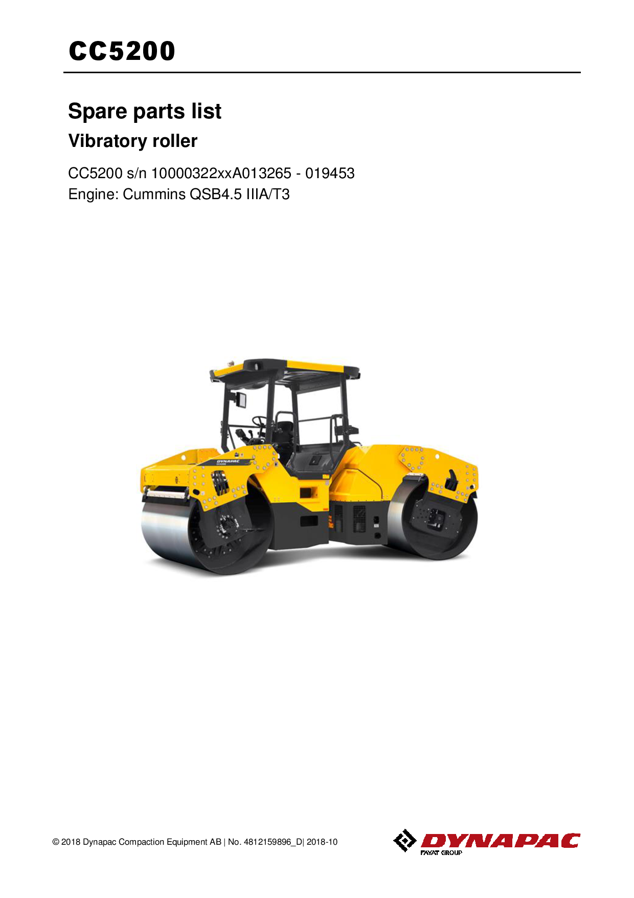 Dynapac CC5200 (IIIA T3) - Spare Parts Catalogue 4812159896 manual PDF Download