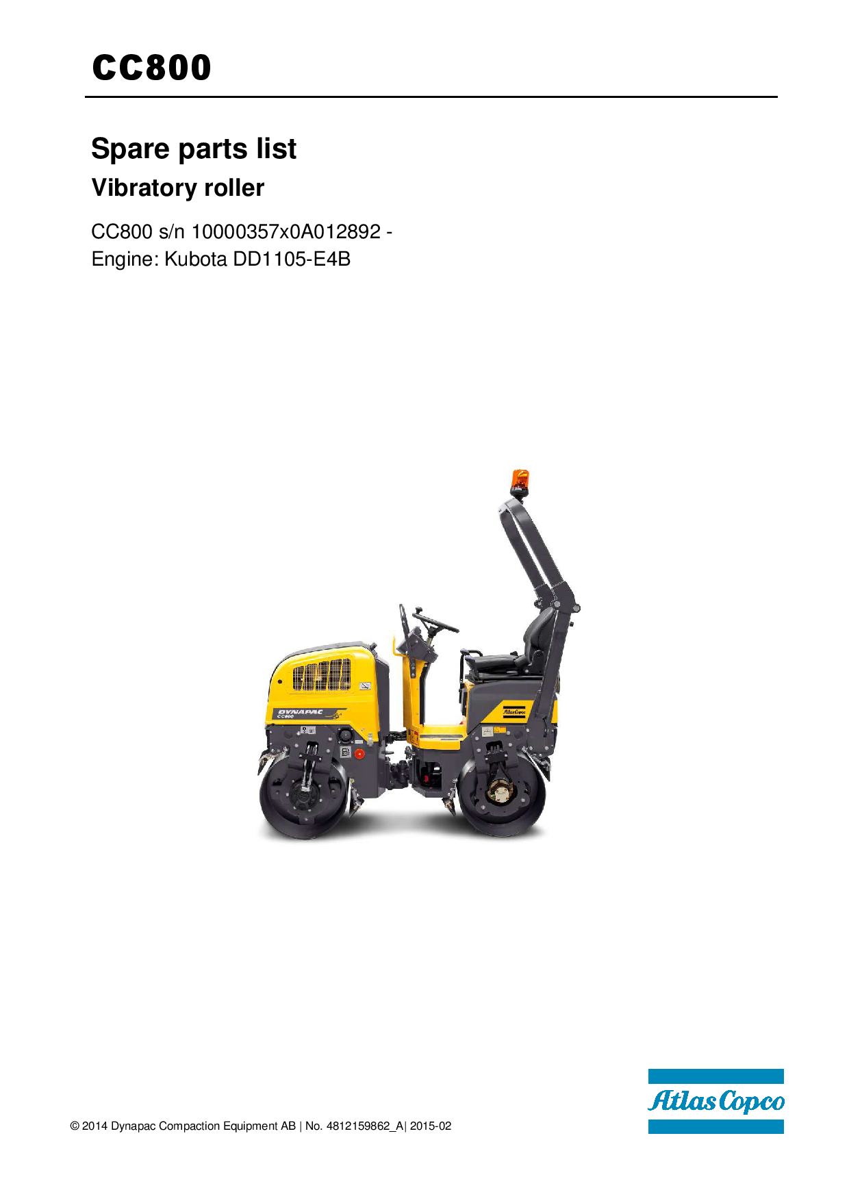 Dynapac CC800 - Spare Parts Catalogue 4812159862 manual PDF Download