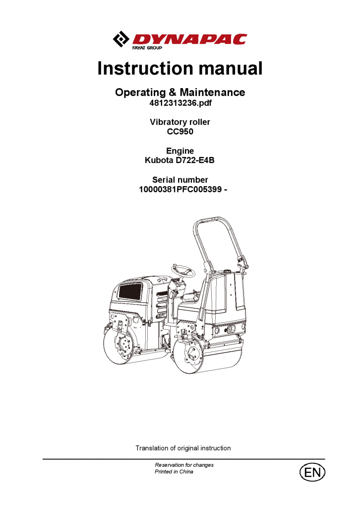 Dynapac CC950 - Operation & Maintenance manual (EN) 4812313236 manual PDF Download