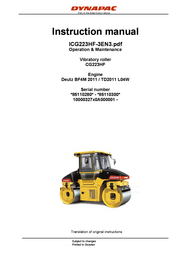 Dynapac CG223HF - Operation & Maintenance manual manual PDF Download