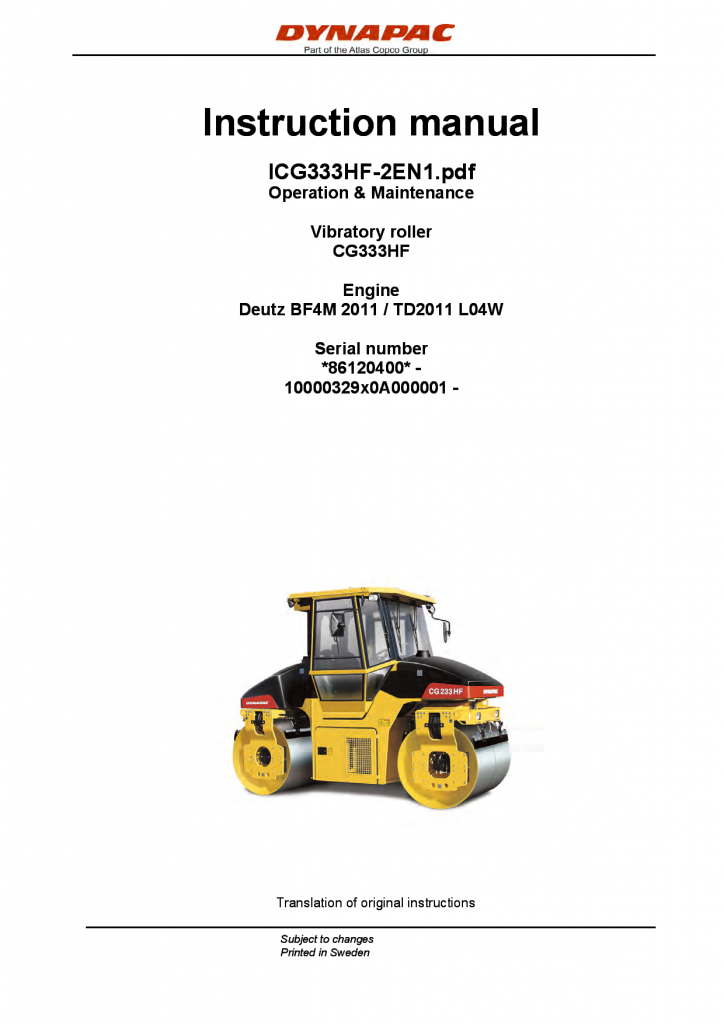 Dynapac CG333HF - Operation & Maintenance manual manual PDF Download