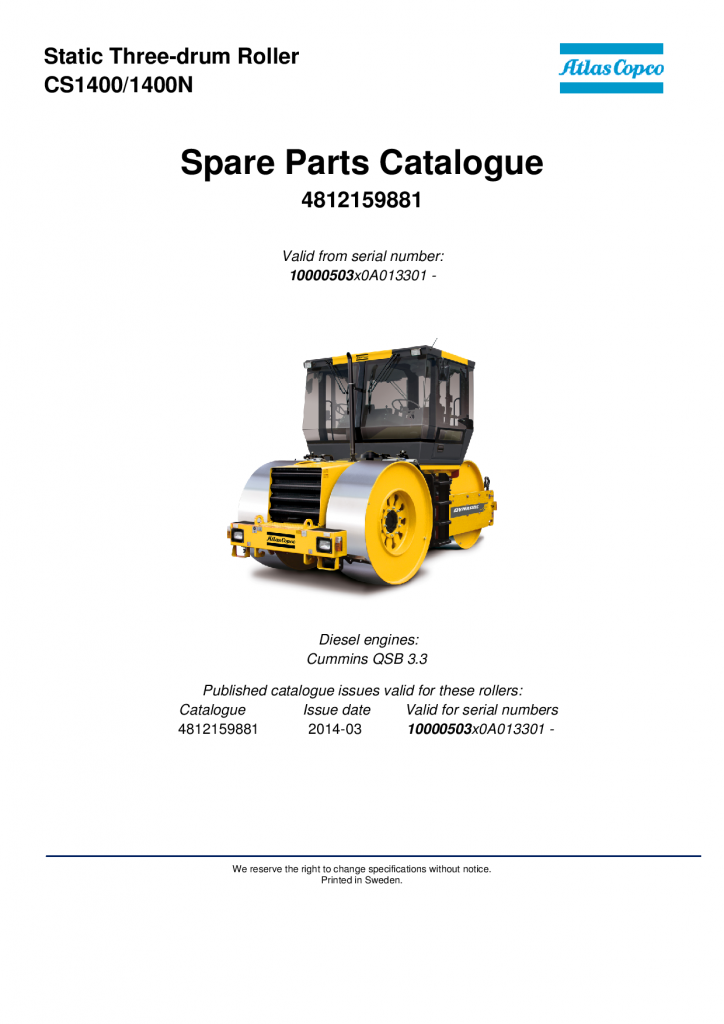 Dynapac CS1400 - Spare Parts Catalogue 4812159881 manual PDF Download