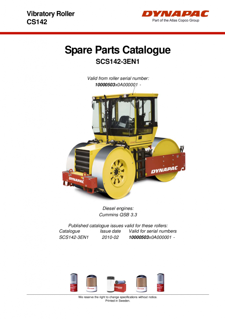 Dynapac CS142 - Spare Parts Catalogue manual PDF Download
