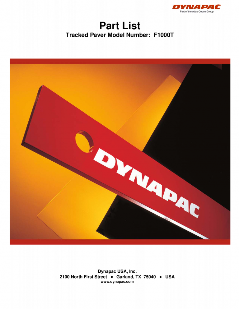 Dynapac F1000T (IIIA T3, Garland) - Spare Parts Catalogue SN 717US2003 - 717US2011 SF1000T-1 manual PDF Download