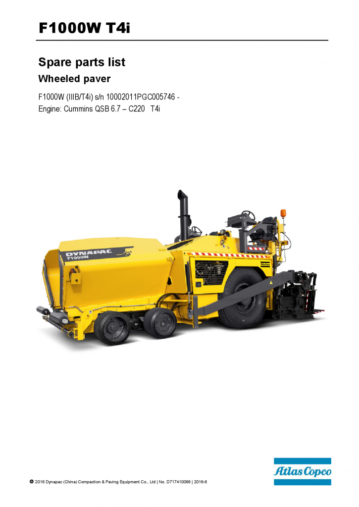 Dynapac F1000W (IIIB T4i, China) - Spare Parts Catalogue 4812200003 manual PDF Download