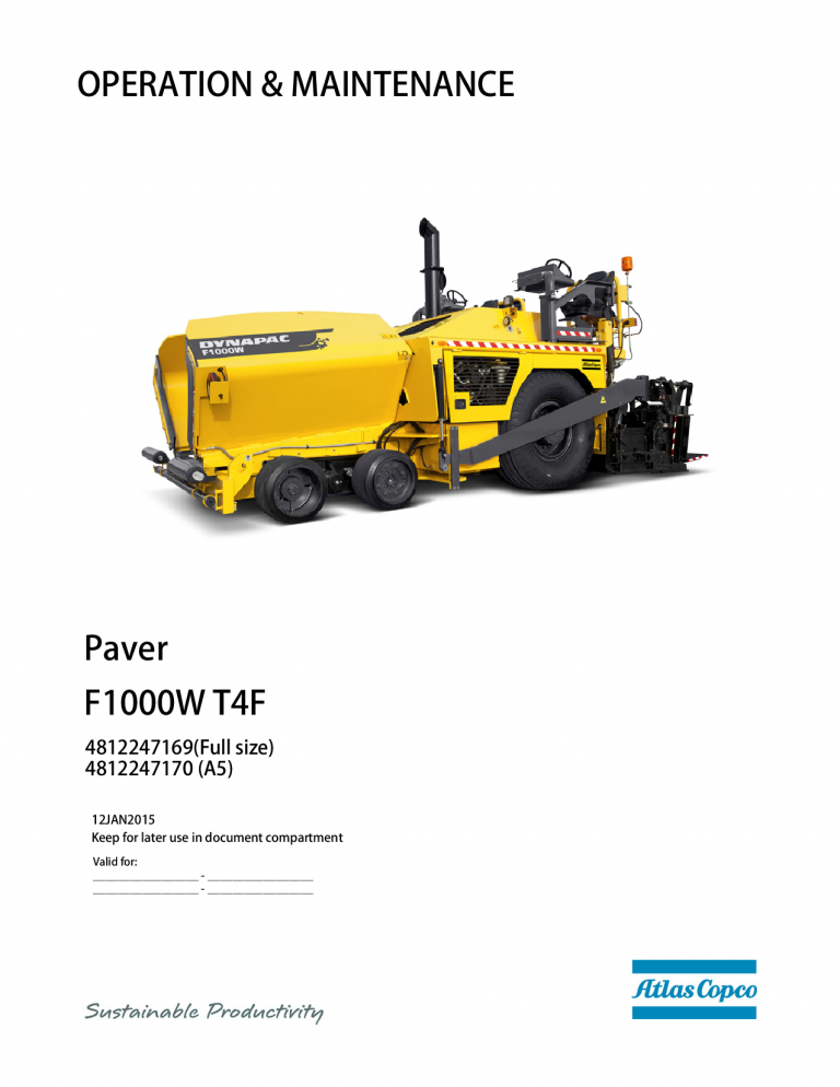 Dynapac F1000W (IV T4) - Operation & Maintenance manual (EN) 4812247169 manual PDF Download
