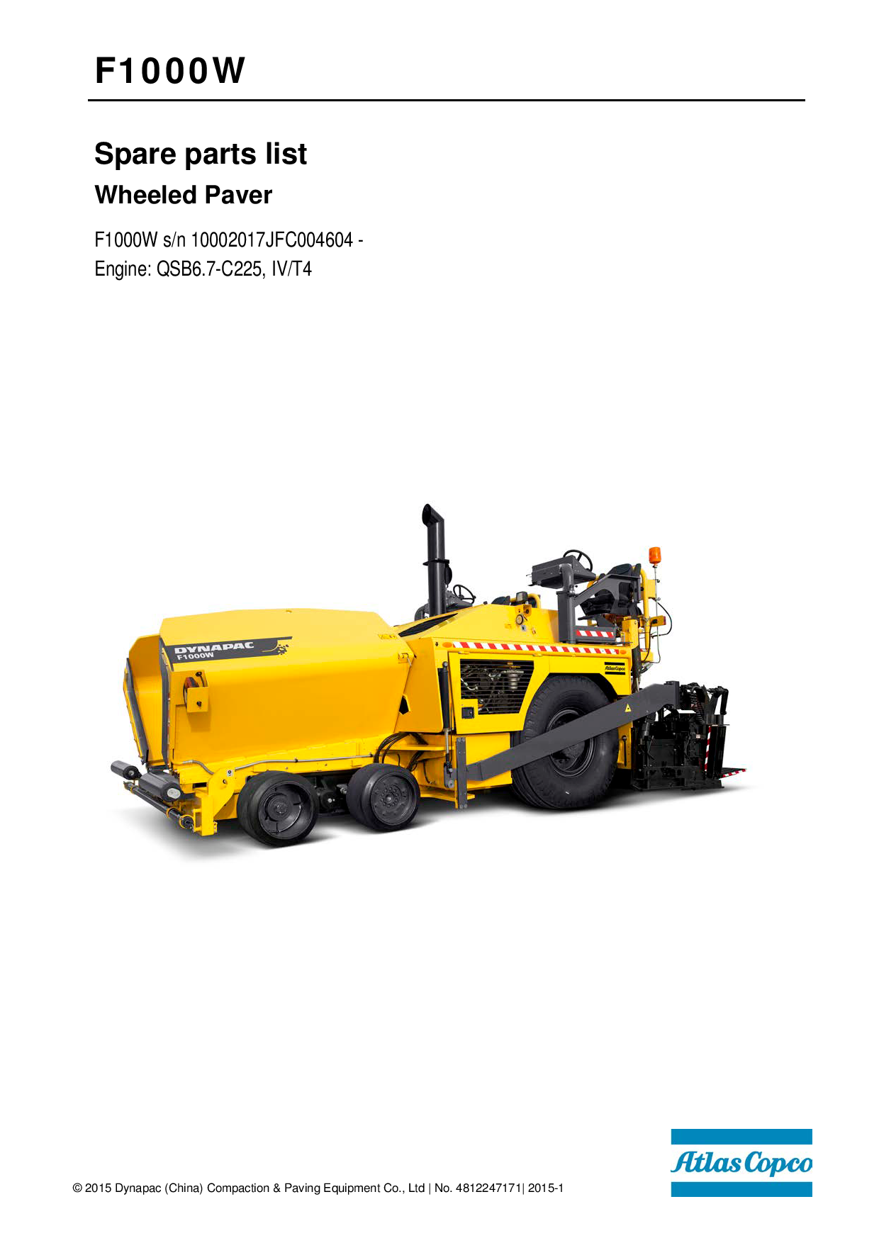 Dynapac F1000W (IV T4) - Spare Part Catalogue 4812247171 manual PDF Download