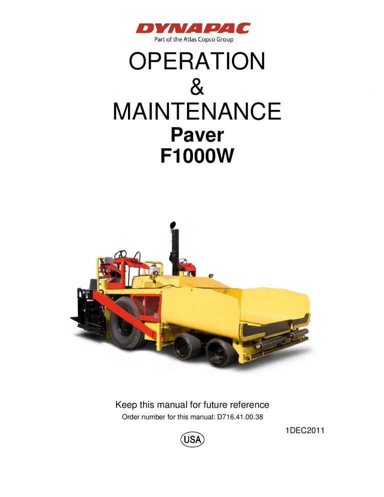 Dynapac F1000W Operation & Maintenance manual D716410038 manual PDF Download