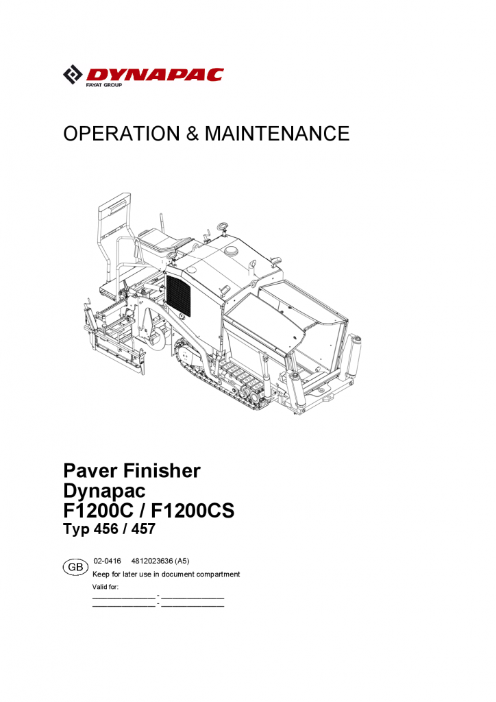 Dynapac F1200C F1200CS - Operation & Maintenance manual - EN manual PDF Download