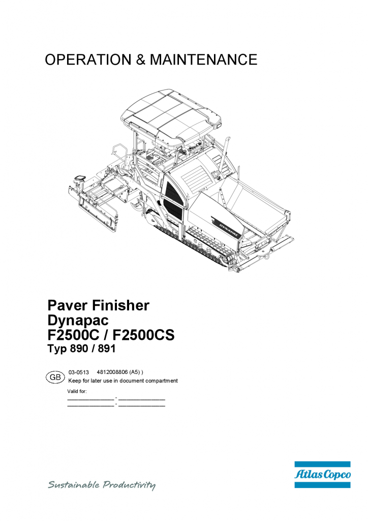 Dynapac F2500C F2500CS - Operation & Maintenance Manual - EN 4812008806EN manual PDF Download