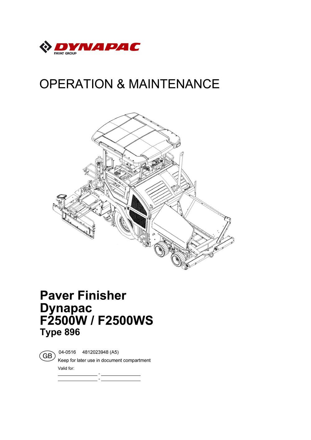 Dynapac F2500W - Operation & Maintenance Manual - EN 4812023948EN manual PDF Download