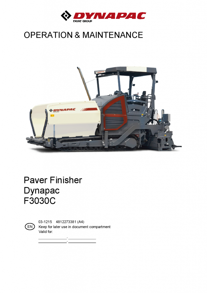 Dynapac F3030C (IIIA T3) - Operation & Maintenance manual (EN) 4812273381 manual PDF Download